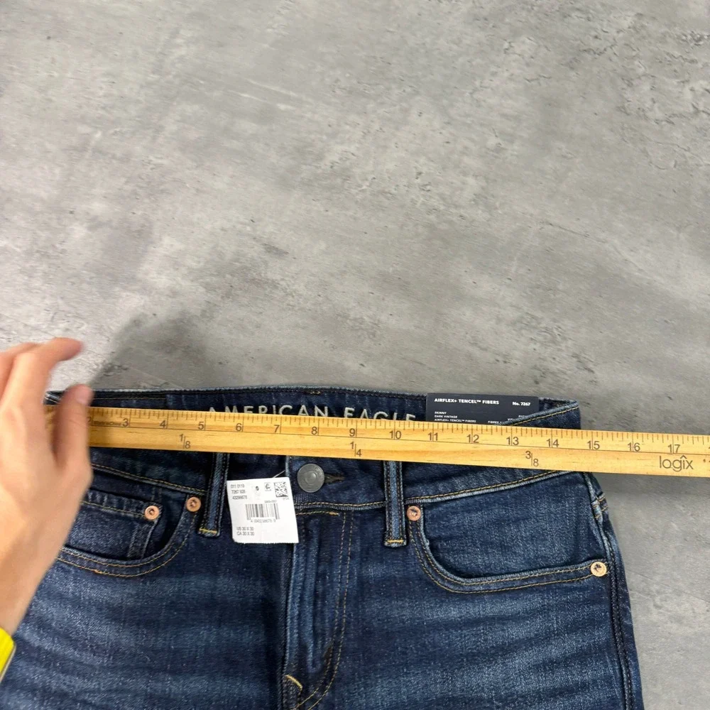 American Eagle Jeans Mens 30x30 Skinny Airflex+ Tencel Dark Vintage Whiskered
